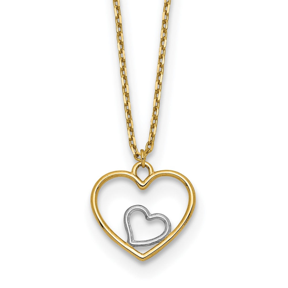 14k with White Rhodium Heart in Heart Pendant Necklace 12.15mm - Chains