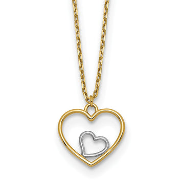14k with White Rhodium Heart in Heart Pendant Necklace 12.15mm - Chains
