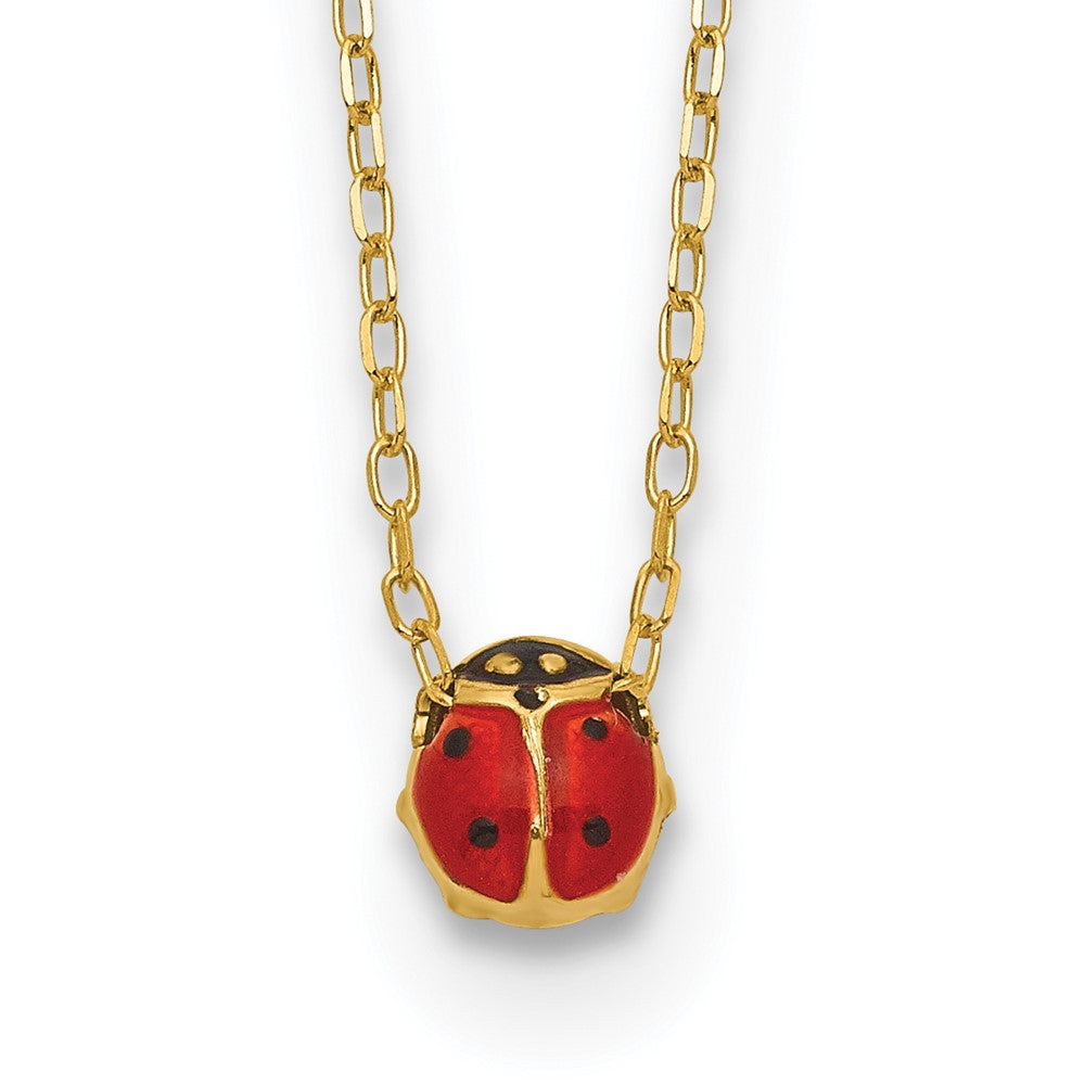 14k Polished Red and Black Enameled Small Ladybug 16.5 inch Necklace