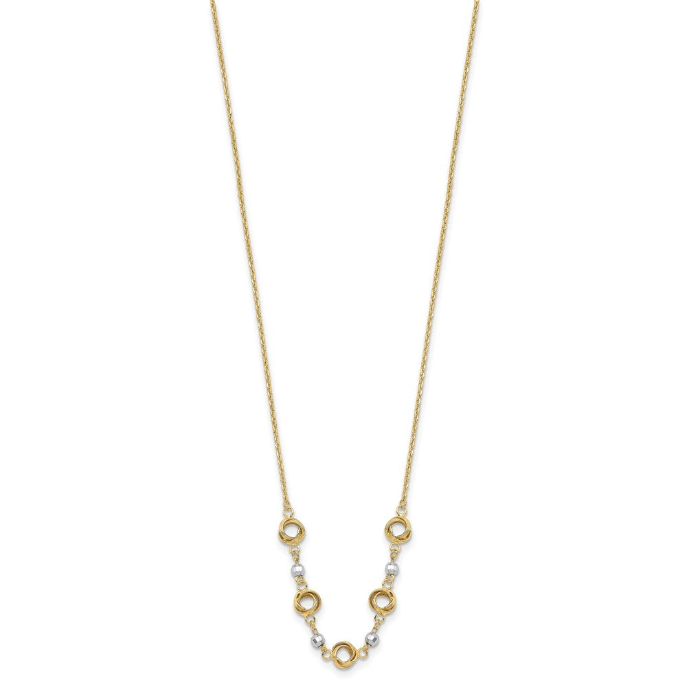 14K Two-tone Polished Love Knots with Mirror Beads Necklace Plus Extender 63mm - Chains
