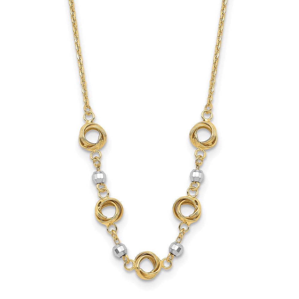 14K Two-tone Polished Love Knots with Mirror Beads 18 inch Necklace Plus 2 inch Extender