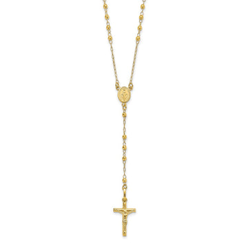14K Polished Crucifix and Miraculous Medal with Faceted Beads 24 inch Rosary Necklace