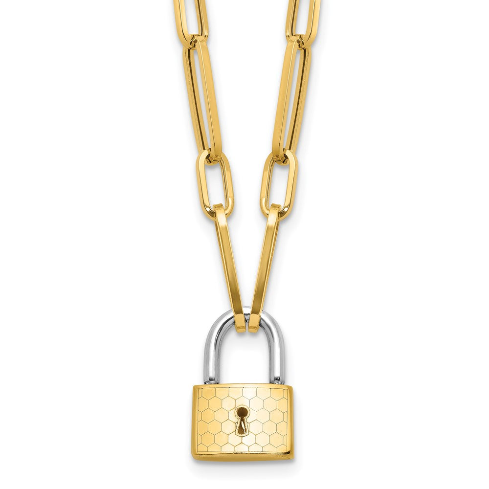 14K Two-tone Fancy Link with Lock Dangle 18.25 inch Necklace