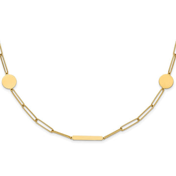 14K Polished Paperclip Link with Circles and Bars 18 inch Necklace