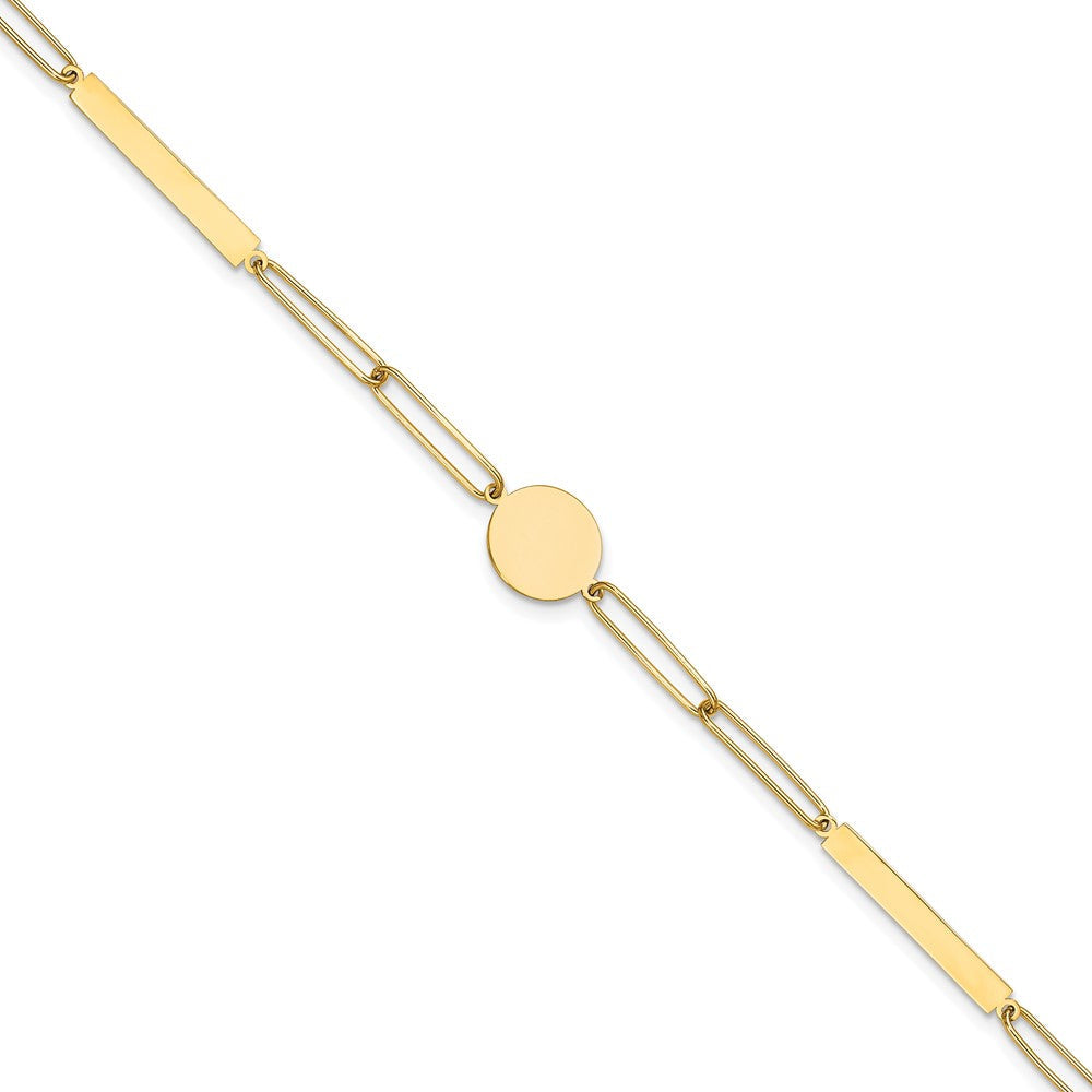 14K Polished Paperclip Link with Circle and Bars 8.25 inch Bracelet