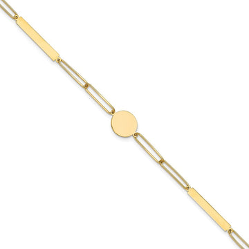 14K Polished Paperclip Link with Circle and Bars 8.25 inch Bracelet