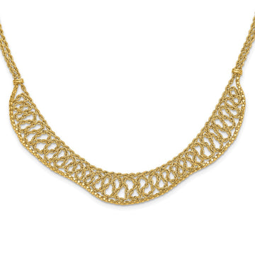 14K Diamond-cut Braided Rope Chain Fancy Front Drape 17.25 inch Necklace