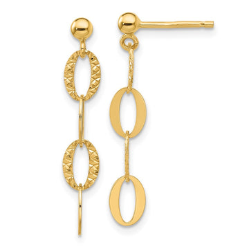 14K Diamond-cut Oval Link Dangle Post Earrings