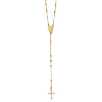14K Polished Cross and Miraculous Medal Beaded 24.5 inch Rosary