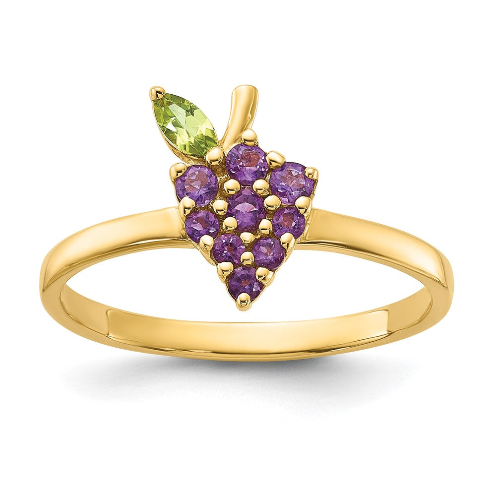 14K Gold Amethyst and Peridot Grape Ring