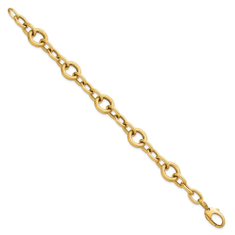 14K Polished and Textured Fancy Oval and Round Link Bracelet 13.6mm - Bracelets