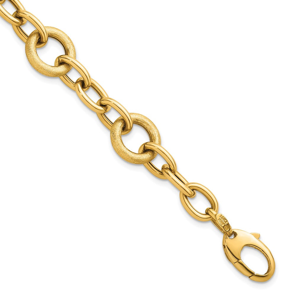 14K Polished and Textured Fancy Oval and Round Link Bracelet 13.6mm - Bracelets