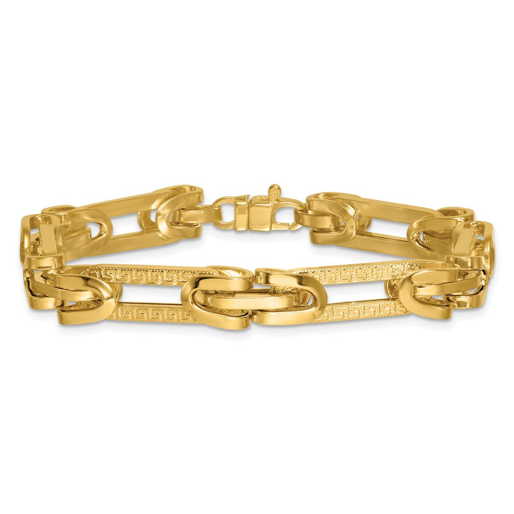 14k Polished and Textured Fancy Greek Key Design Oval Link Bracelet 7.65mm - Bracelets