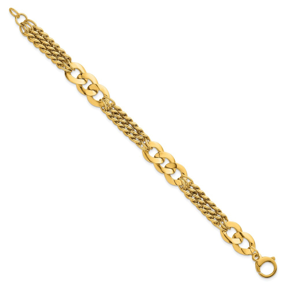 14k Polished Lightweight Link and Triple Strand Fancy Curb Bracelet 11.1mm - Bracelets