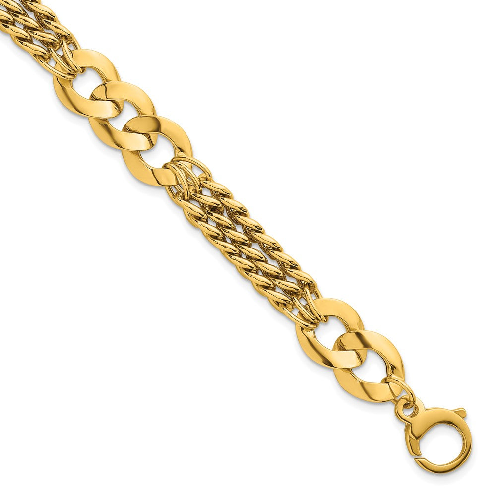 14k Polished Lightweight Link and Triple Strand Fancy Curb Bracelet 11.1mm - Bracelets
