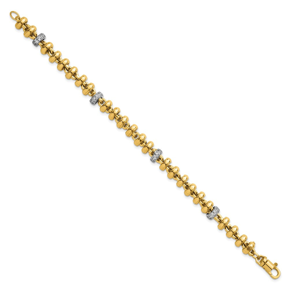 14k Two-tone Polished Fancy Link CZ Bracelet 7.65mm - Bracelets