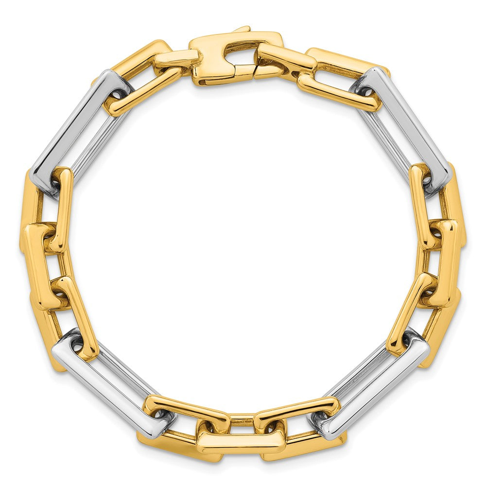 14k Two Tone Polished Fancy Square And Rectangle Figaro Bracelet 7.9mm - Bracelets