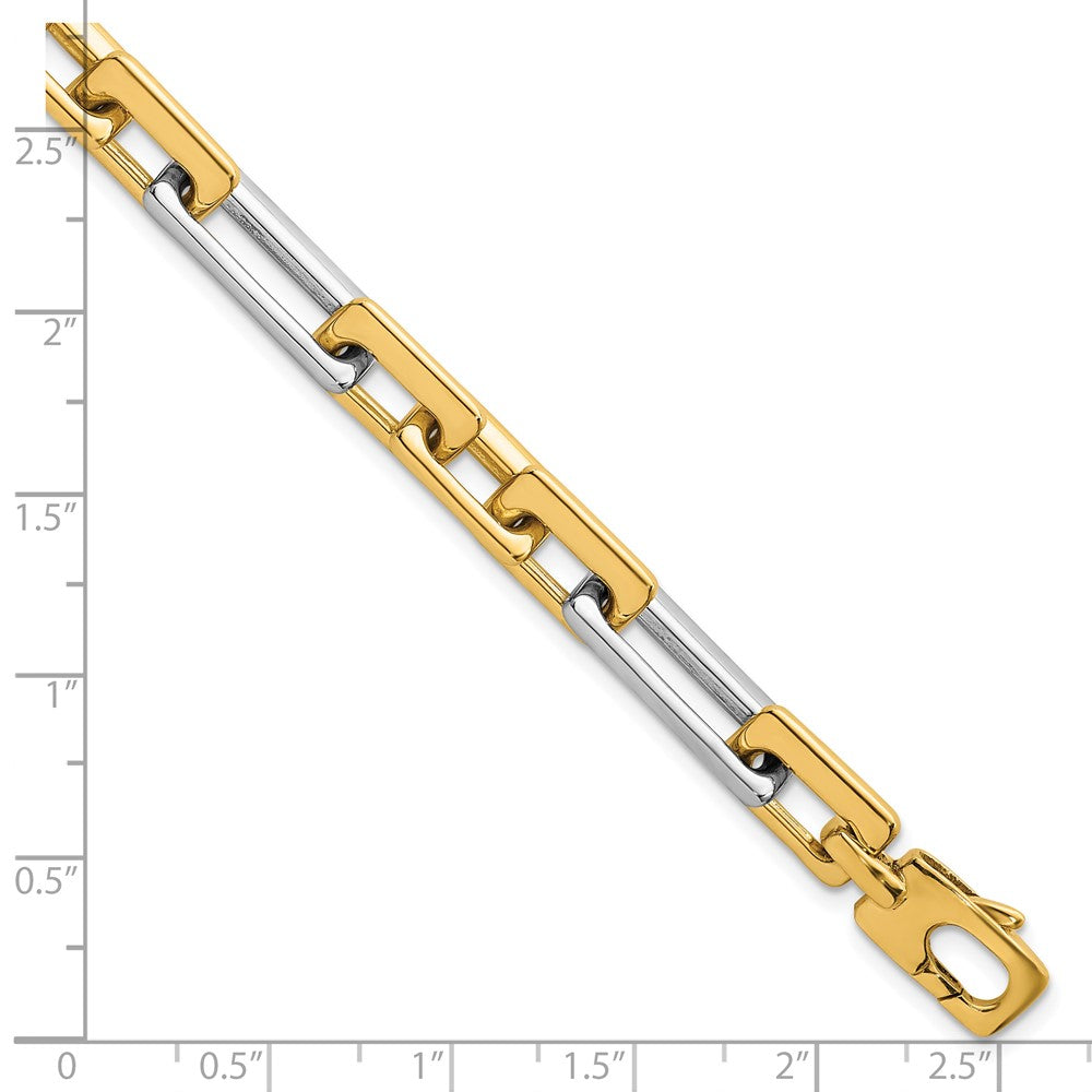 14k Two Tone Polished Fancy Square And Rectangle Figaro Bracelet 7.9mm - Bracelets