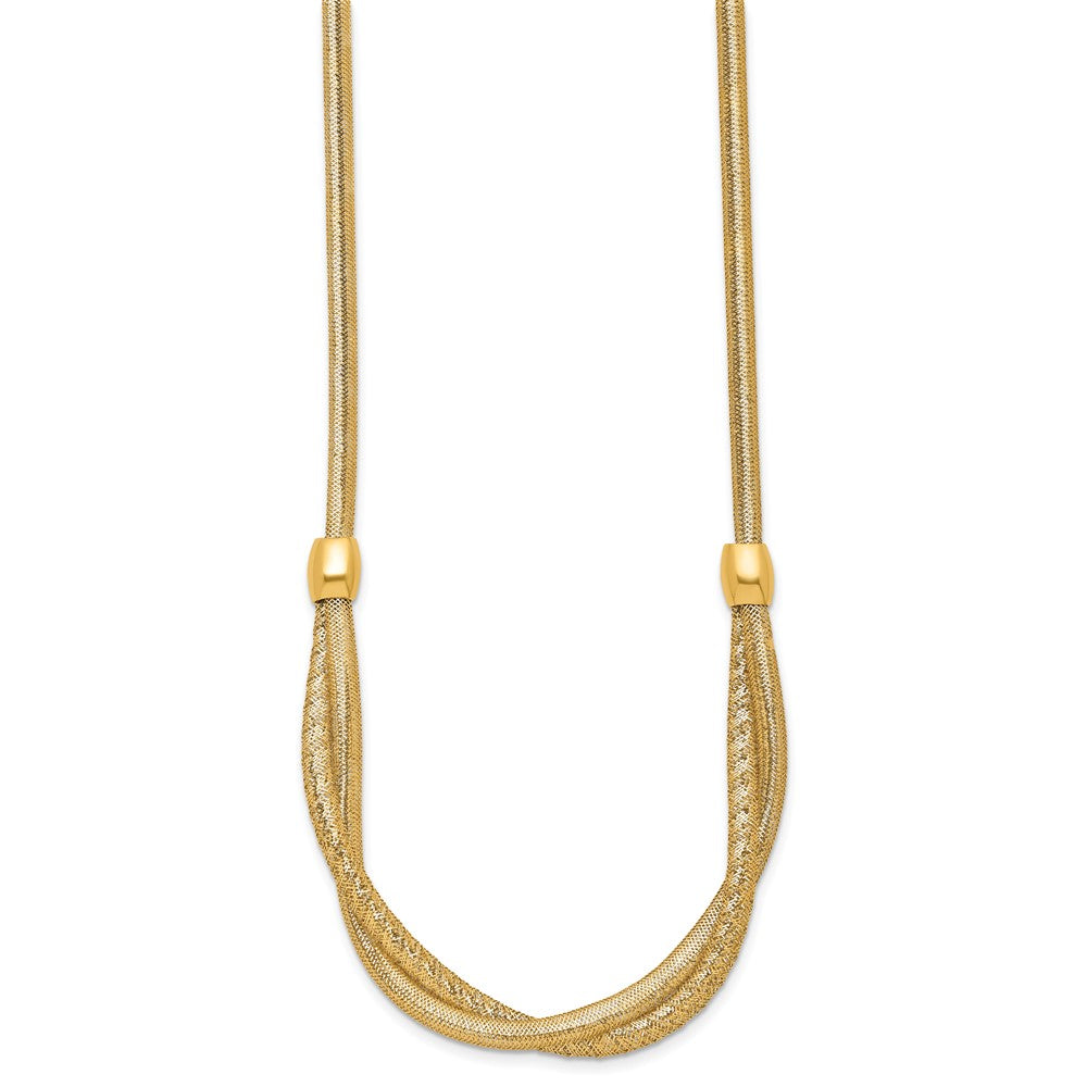 14k Polished Twisted with Beads Flexible Mesh Necklace 6.42mm - Chains