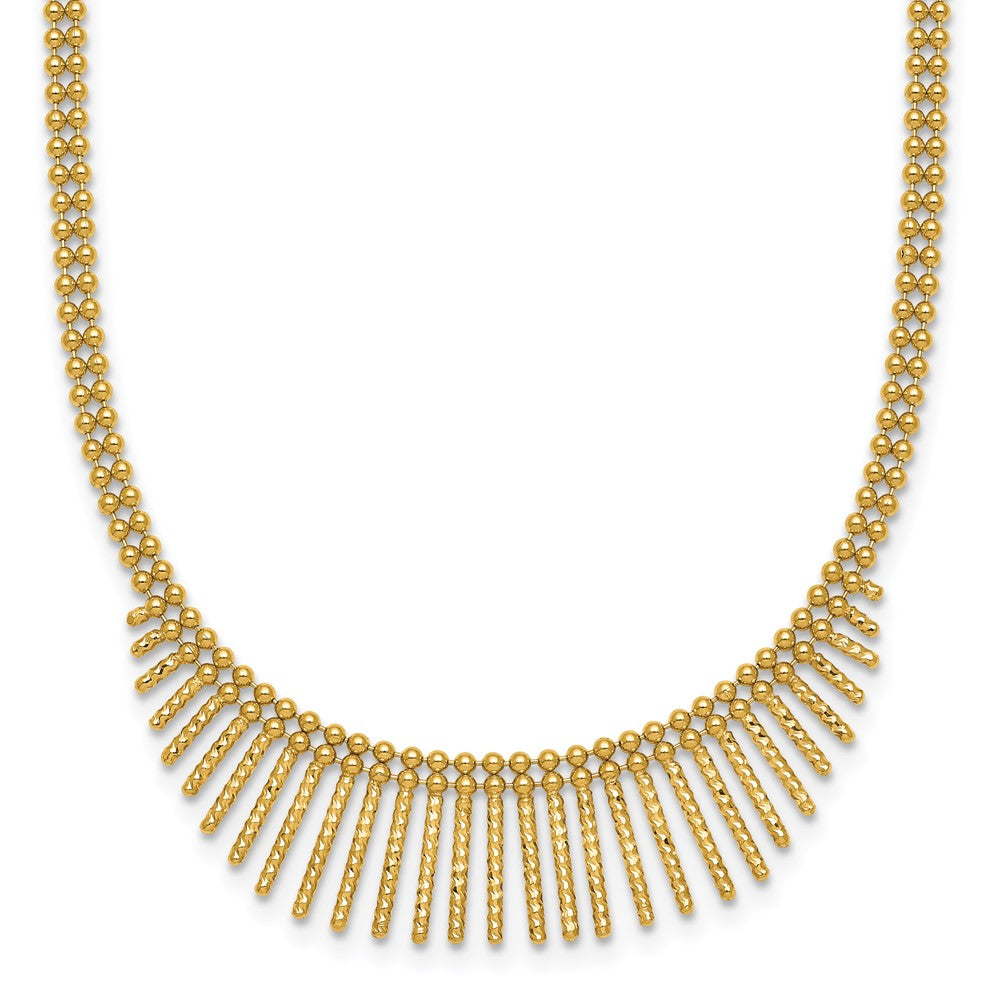 14k Polished and Textured Double Strand Multi Dangle 17 inch Necklace