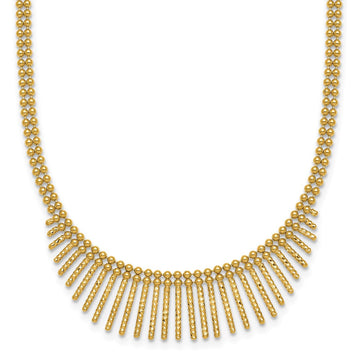 14k Polished and Textured Double Strand Multi Dangle 17 inch Necklace