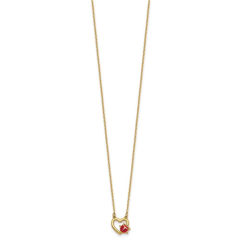 14K Polished Red and Black Enameled Ladybug on Heart Necklace 9.65mm - Chains