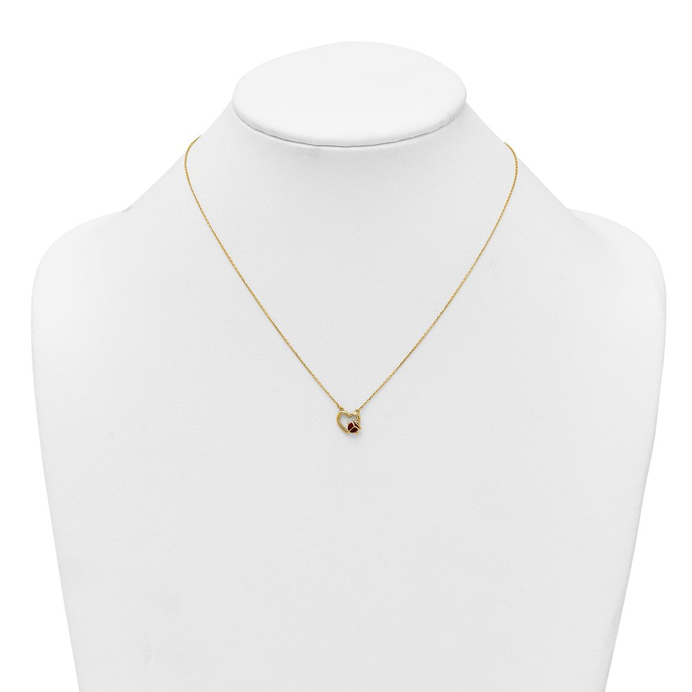 14K Polished Red and Black Enameled Ladybug on Heart Necklace 9.65mm - Chains
