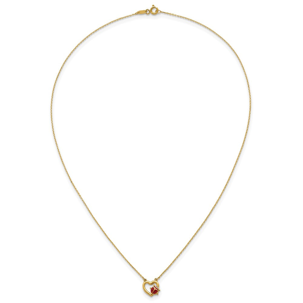 14K Polished Red and Black Enameled Ladybug on Heart Necklace 9.65mm - Chains