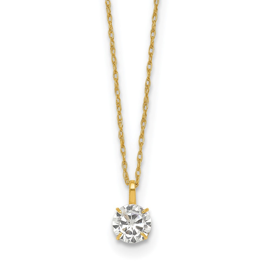 14k Polished 5.00mm Round CZ Solitaire 18 inch Necklace