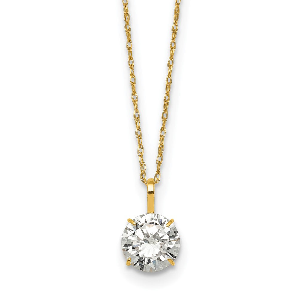 14k Polished 7.00mm Round CZ Solitaire 18 inch Necklace