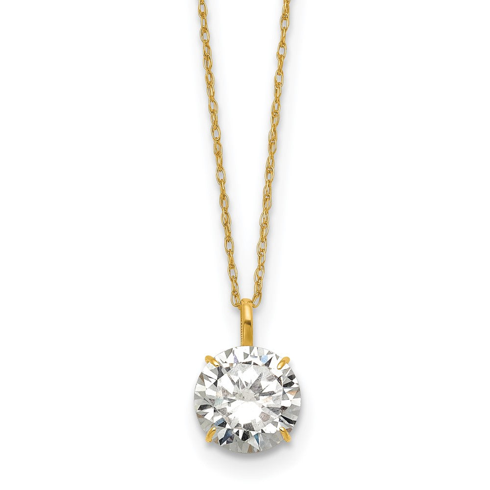 14k Polished 8.00mm Round CZ Solitaire 18 inch Necklace