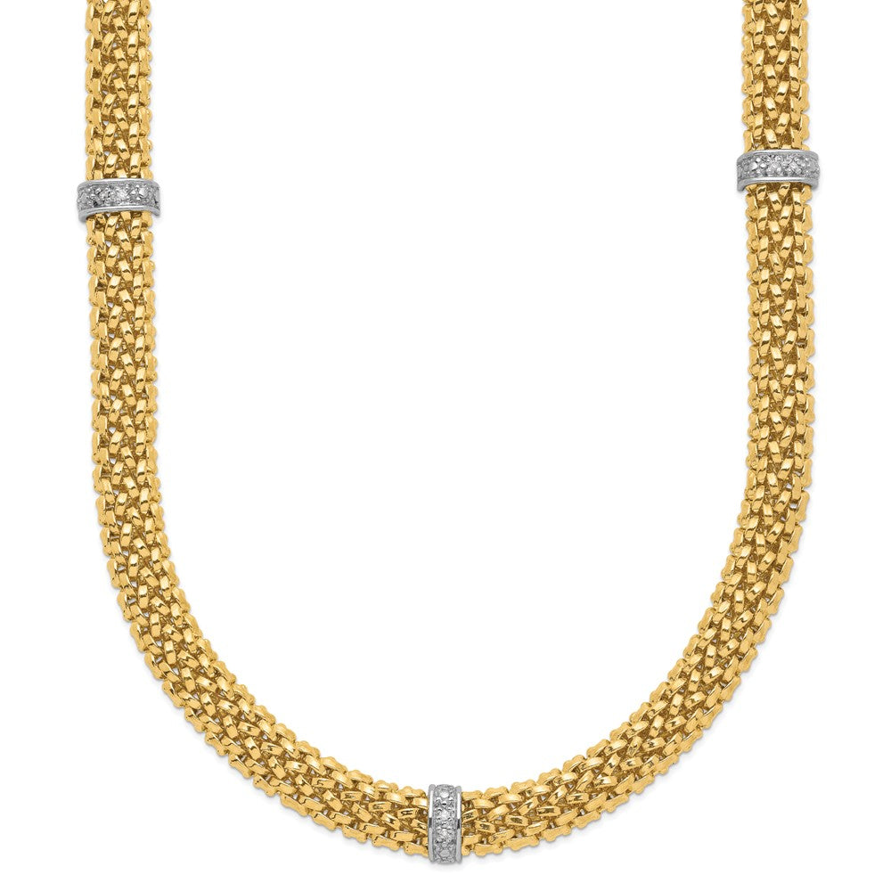 14k Two-Tone Polished Complete .05ct Diamond and Mesh Necklace 9mm - Chains