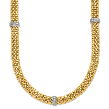 14k Two-Tone Polished Complete .05ct Diamond and Mesh Necklace 9mm - Chains