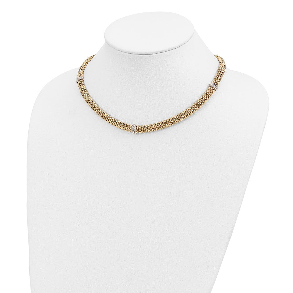 14k Two-Tone Polished Complete .05ct Diamond and Mesh Necklace 9mm - Chains
