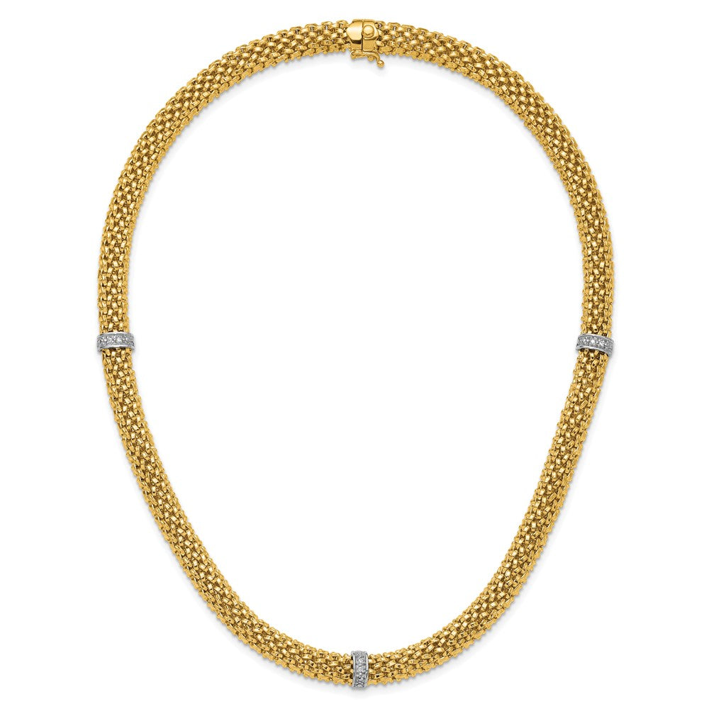 14k Two-Tone Polished Complete .05ct Diamond and Mesh Necklace 9mm - Chains