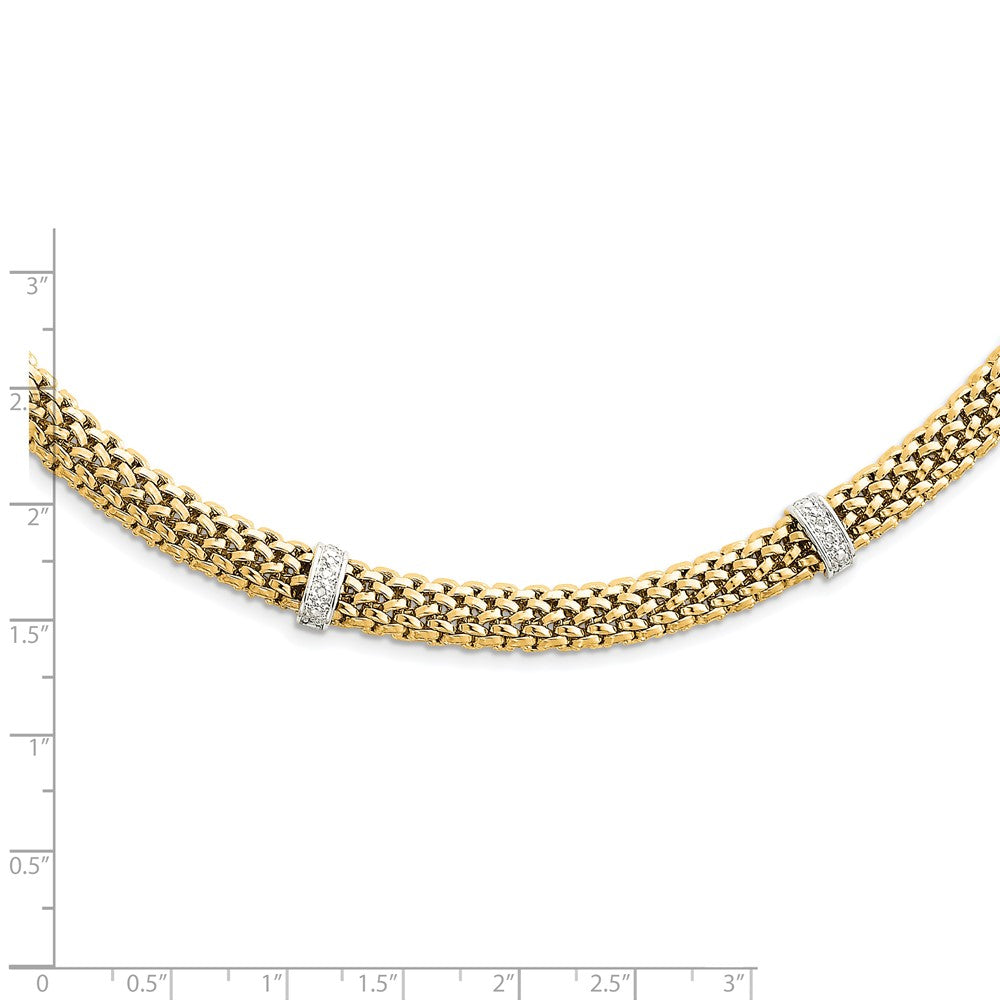 14k Two-Tone Polished Complete .05ct Diamond and Mesh Necklace 9mm - Chains