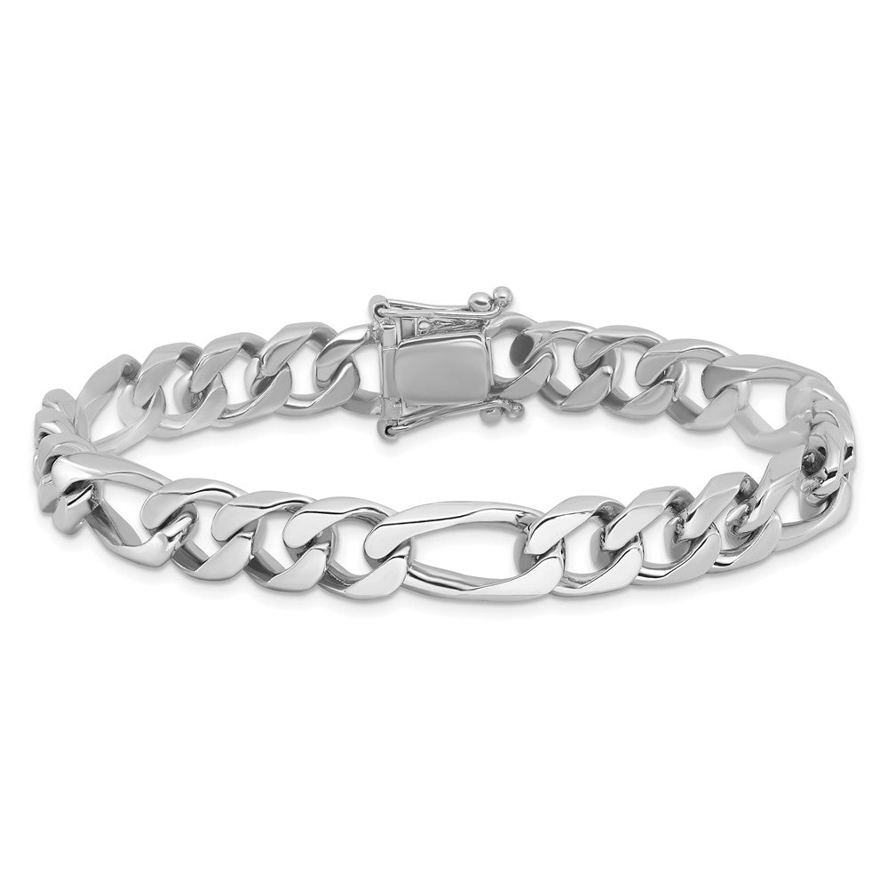 14K White Gold Hand Polished Figaro Link with Box Catch Clasp Bracelet 9mm - Bracelets