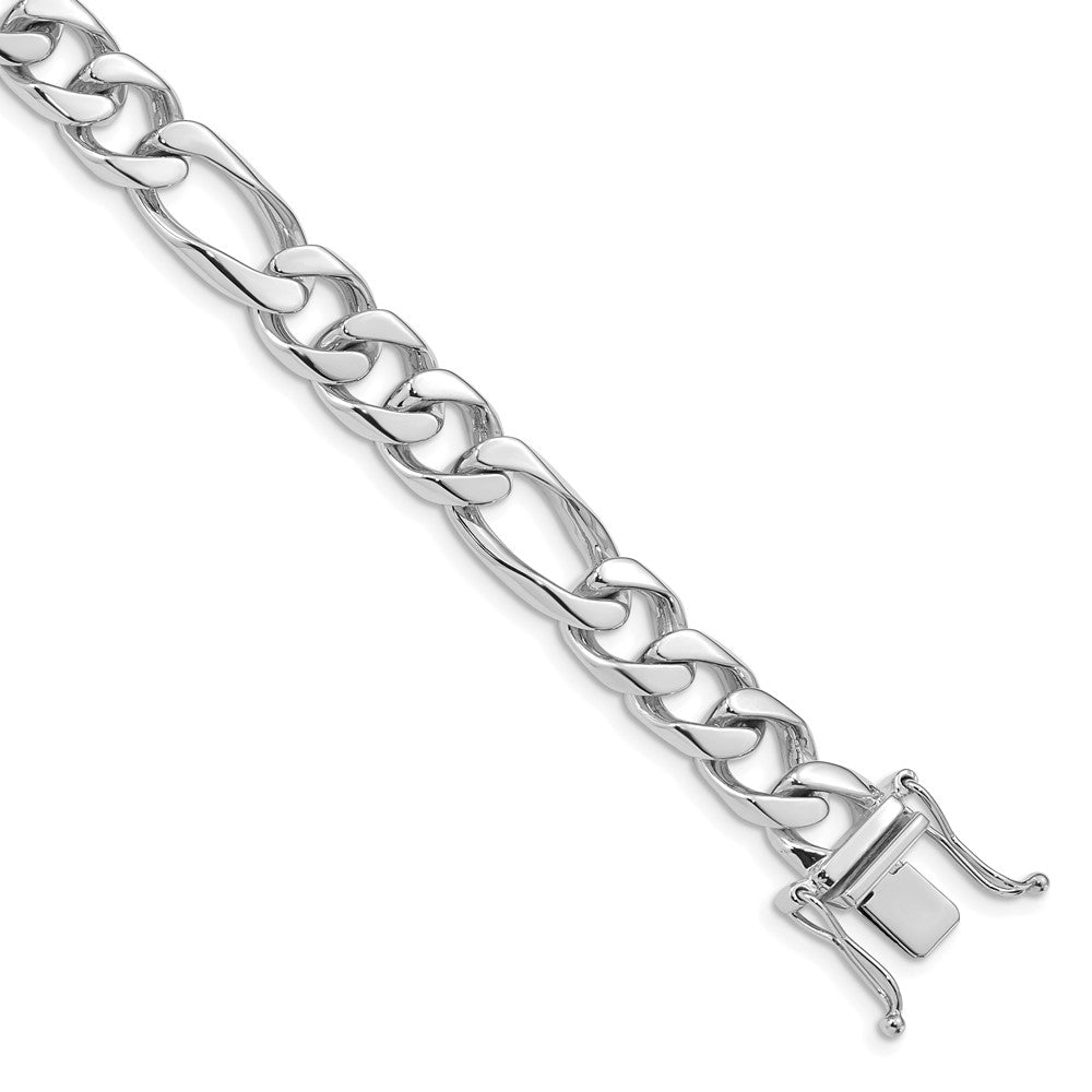 14K White Gold Hand Polished Figaro Link with Box Catch Clasp Bracelet 9mm - Bracelets