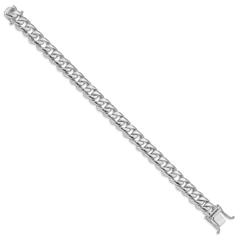 14K White Gold Hand Polished Rounded Curb Link with Box Catch Clasp Bracelet 9.6mm - Bracelets