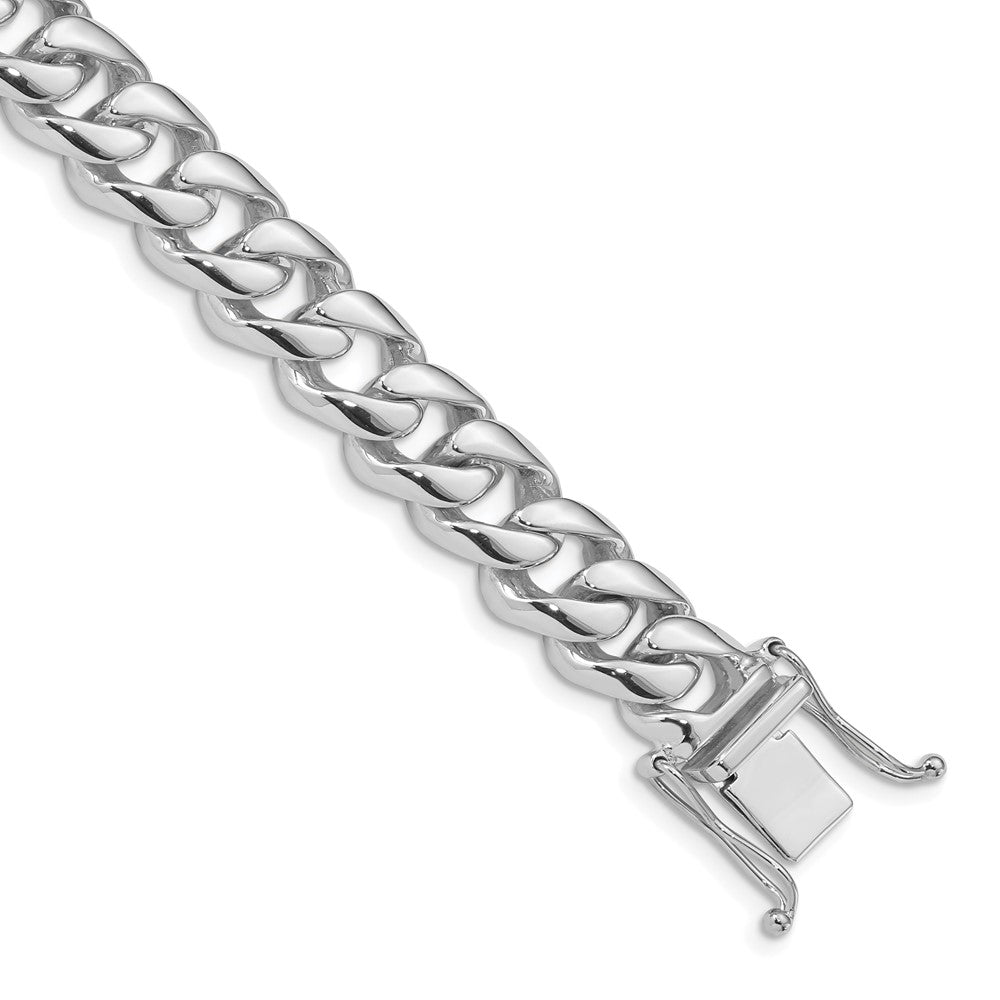14K White Gold Hand Polished Rounded Curb Link with Box Catch Clasp Bracelet 9.6mm - Bracelets