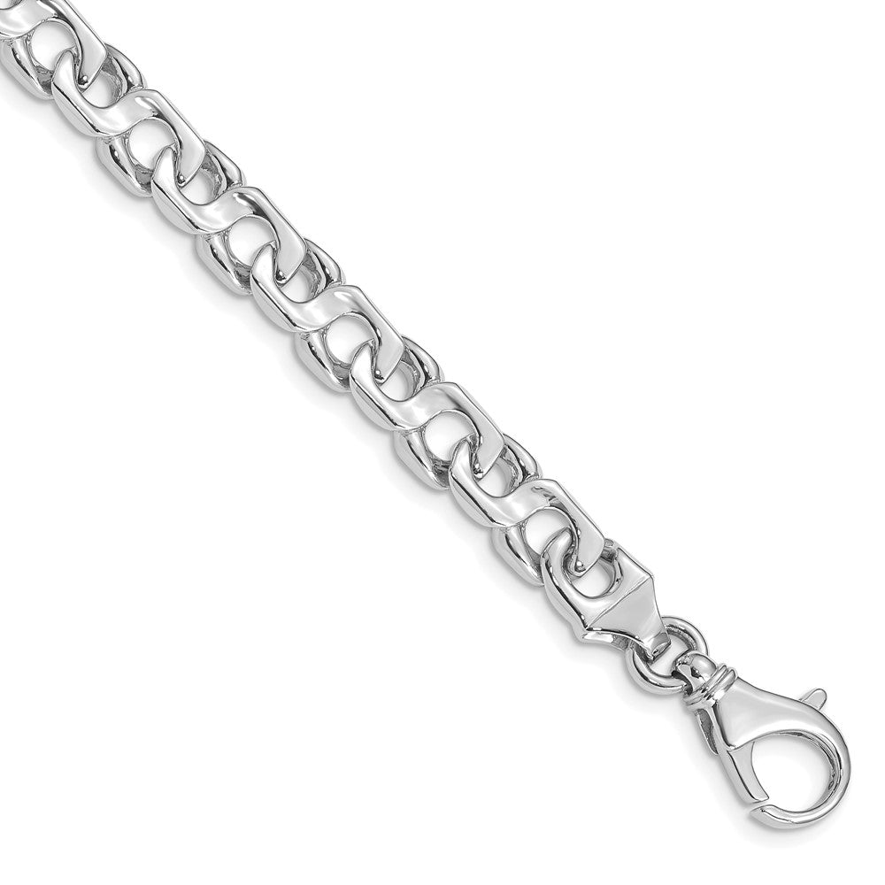 14K White Gold Hand Polished Fancy Link with Fancy Lobster Clasp Bracelet 7.4mm - Bracelets