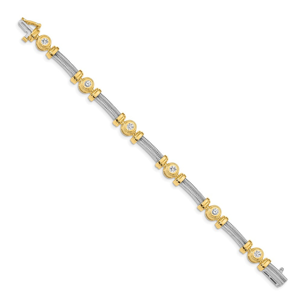 14k Two-tone Complete 1.4 carat Round AA Diamond Bezel and Twisted Bar Bracelet 9mm - Bracelets