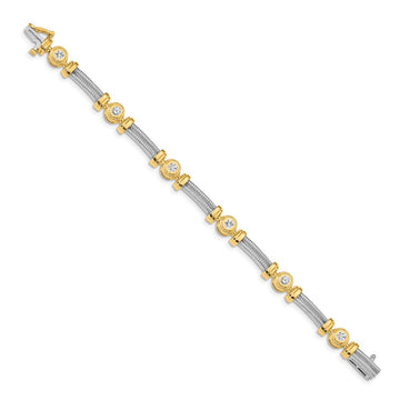 14k Two-tone Complete 1.4 carat Round AA Diamond Bezel and Twisted Bar Bracelet 9mm - Bracelets