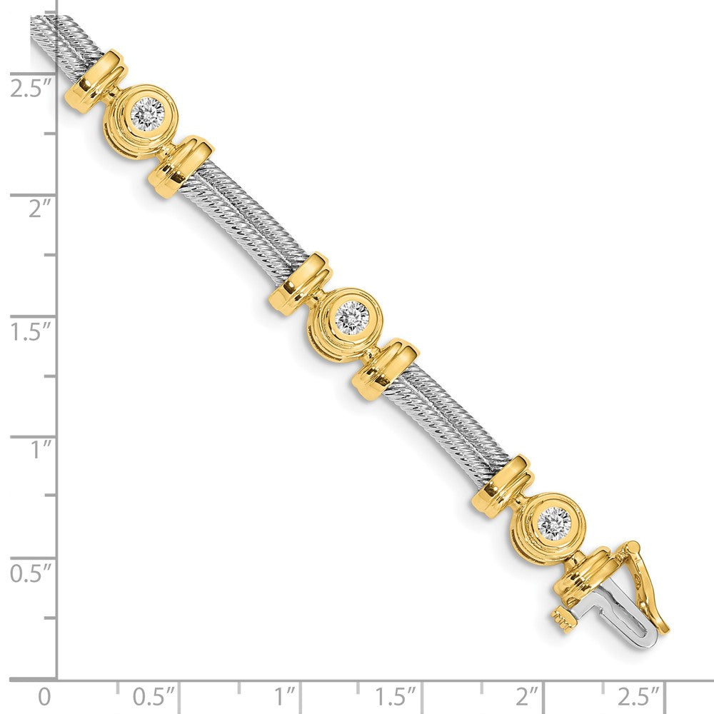14k Two-tone Complete 1.4 carat Round AA Diamond Bezel and Twisted Bar Bracelet 9mm - Bracelets
