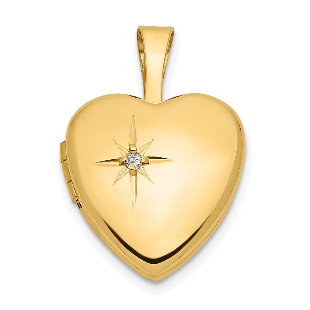 14k Polished .01ct. Diamond Star 12mm Heart Locket