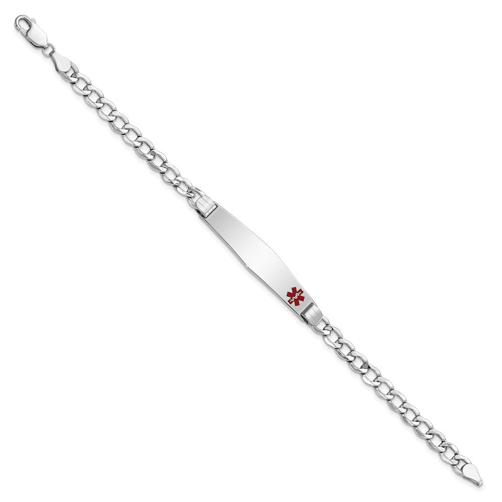 14K White Gold Medical Semi-Solid Chain/Solid Plate Soft Diamond Shape 37x Off-Center Red Enamel Cuban Link ID Bracelet 8.8mm - Bracelets