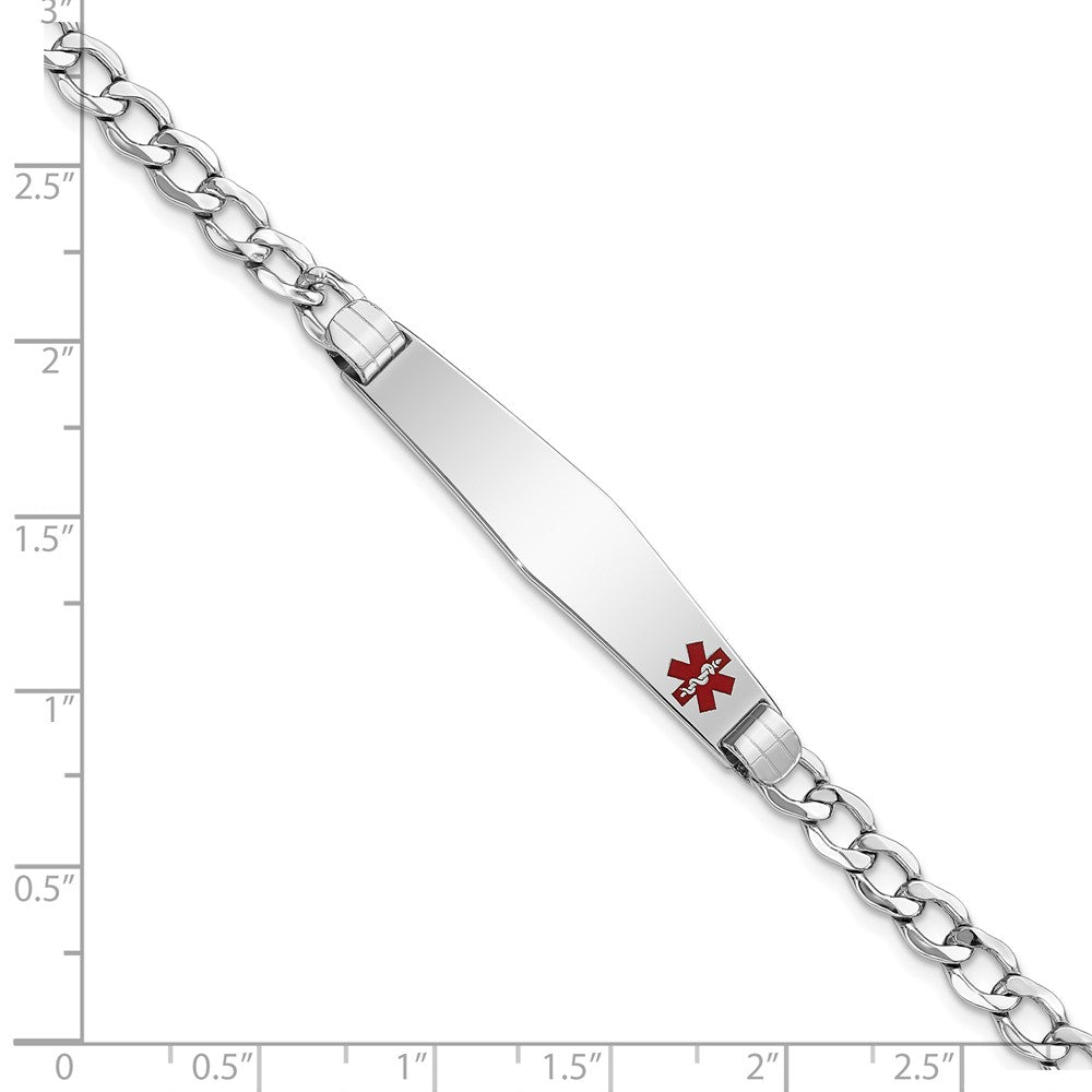 14K White Gold Medical Semi-Solid Chain/Solid Plate Soft Diamond Shape 37x Off-Center Red Enamel Cuban Link ID Bracelet 8.8mm - Bracelets