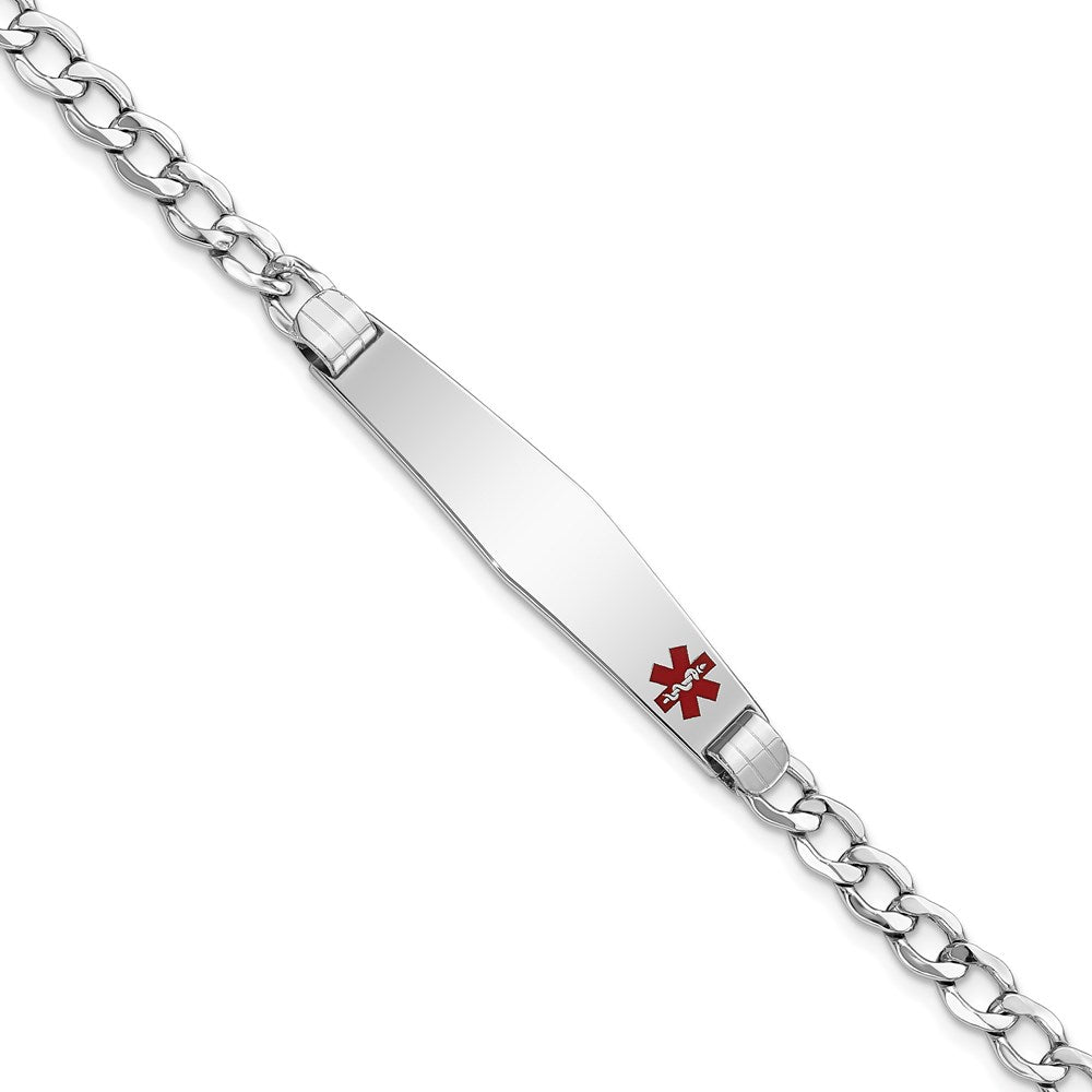 14K White Gold Medical Semi-Solid Chain/Solid Plate Soft Diamond Shape 37x Off-Center Red Enamel Cuban Link ID Bracelet 8.8mm - Bracelets