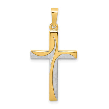 14K Rhodium Satin and Polished Latin Cross Pendant