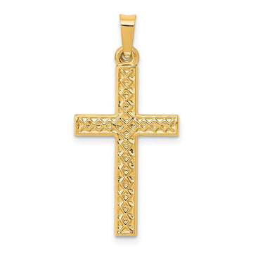 14k Polished Lattice Textured Cross Pendant